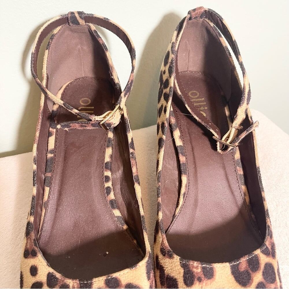 Ollio Women's Brown Leopard Faux Suede Chunky Mid-Heel Ankle Strap Pumps Size 9‎ - Picture 8 of 13
